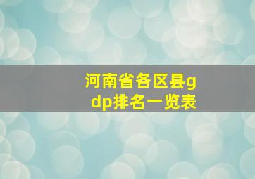 河南省各区县gdp排名一览表