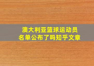 澳大利亚篮球运动员名单公布了吗知乎文章