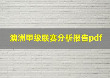 澳洲甲级联赛分析报告pdf