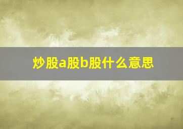 炒股a股b股什么意思