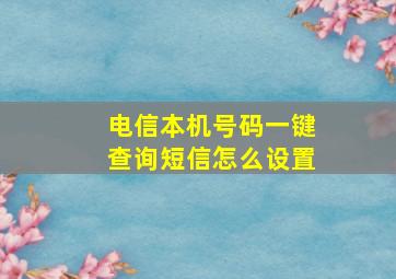 电信本机号码一键查询短信怎么设置