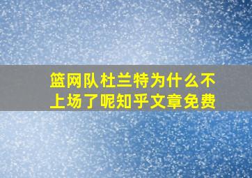 篮网队杜兰特为什么不上场了呢知乎文章免费