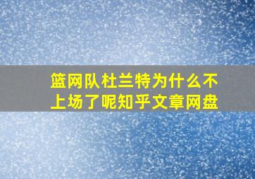 篮网队杜兰特为什么不上场了呢知乎文章网盘