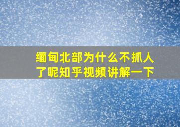 缅甸北部为什么不抓人了呢知乎视频讲解一下