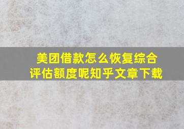 美团借款怎么恢复综合评估额度呢知乎文章下载