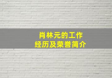 肖林元的工作经历及荣誉简介