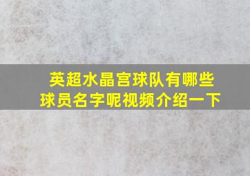 英超水晶宫球队有哪些球员名字呢视频介绍一下