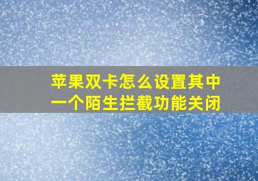 苹果双卡怎么设置其中一个陌生拦截功能关闭