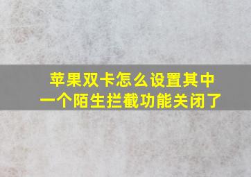 苹果双卡怎么设置其中一个陌生拦截功能关闭了