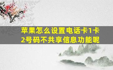 苹果怎么设置电话卡1卡2号码不共享信息功能呢