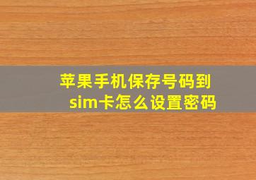 苹果手机保存号码到sim卡怎么设置密码