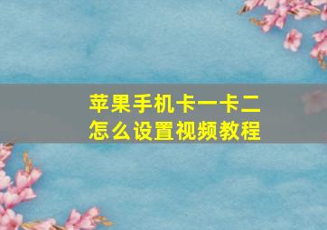 苹果手机卡一卡二怎么设置视频教程