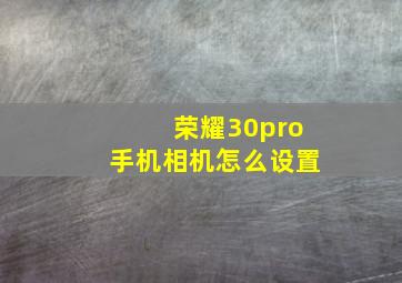 荣耀30pro手机相机怎么设置