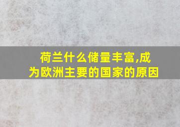 荷兰什么储量丰富,成为欧洲主要的国家的原因