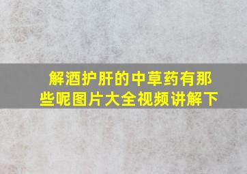 解酒护肝的中草药有那些呢图片大全视频讲解下