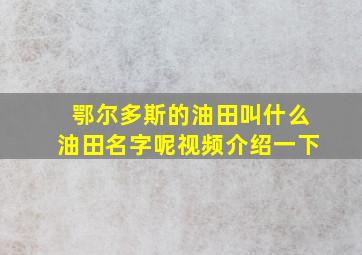 鄂尔多斯的油田叫什么油田名字呢视频介绍一下