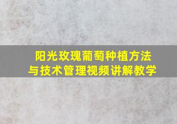 阳光玫瑰葡萄种植方法与技术管理视频讲解教学