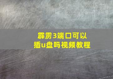 霹雳3端口可以插u盘吗视频教程