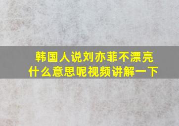 韩国人说刘亦菲不漂亮什么意思呢视频讲解一下