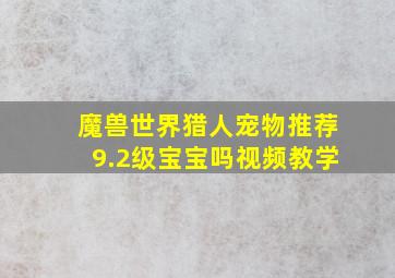 魔兽世界猎人宠物推荐9.2级宝宝吗视频教学