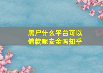 黑户什么平台可以借款呢安全吗知乎